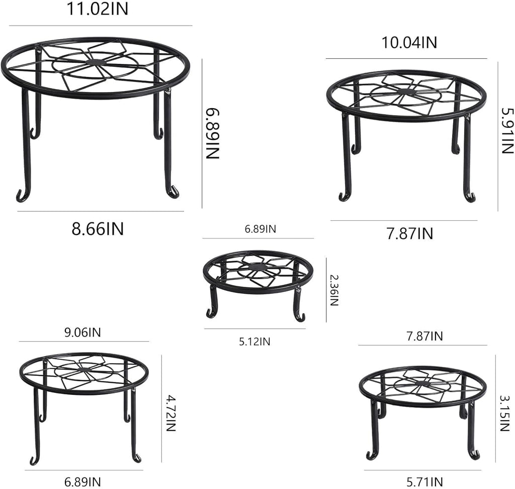 5 Pack Metal Plant Stands,Heavy Duty Potted Holder for Flower Pot,Indoor Outdoor Metal Rustproof Iron Garden Container Round Supports Rack for Planter