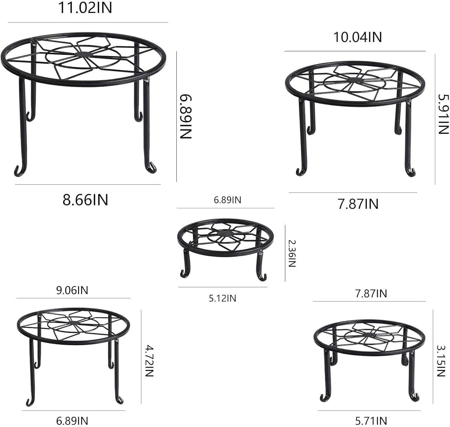 5 Pack Metal Plant Stands,Heavy Duty Potted Holder for Flower Pot,Indoor Outdoor Metal Rustproof Iron Garden Container Round Supports Rack for Planter