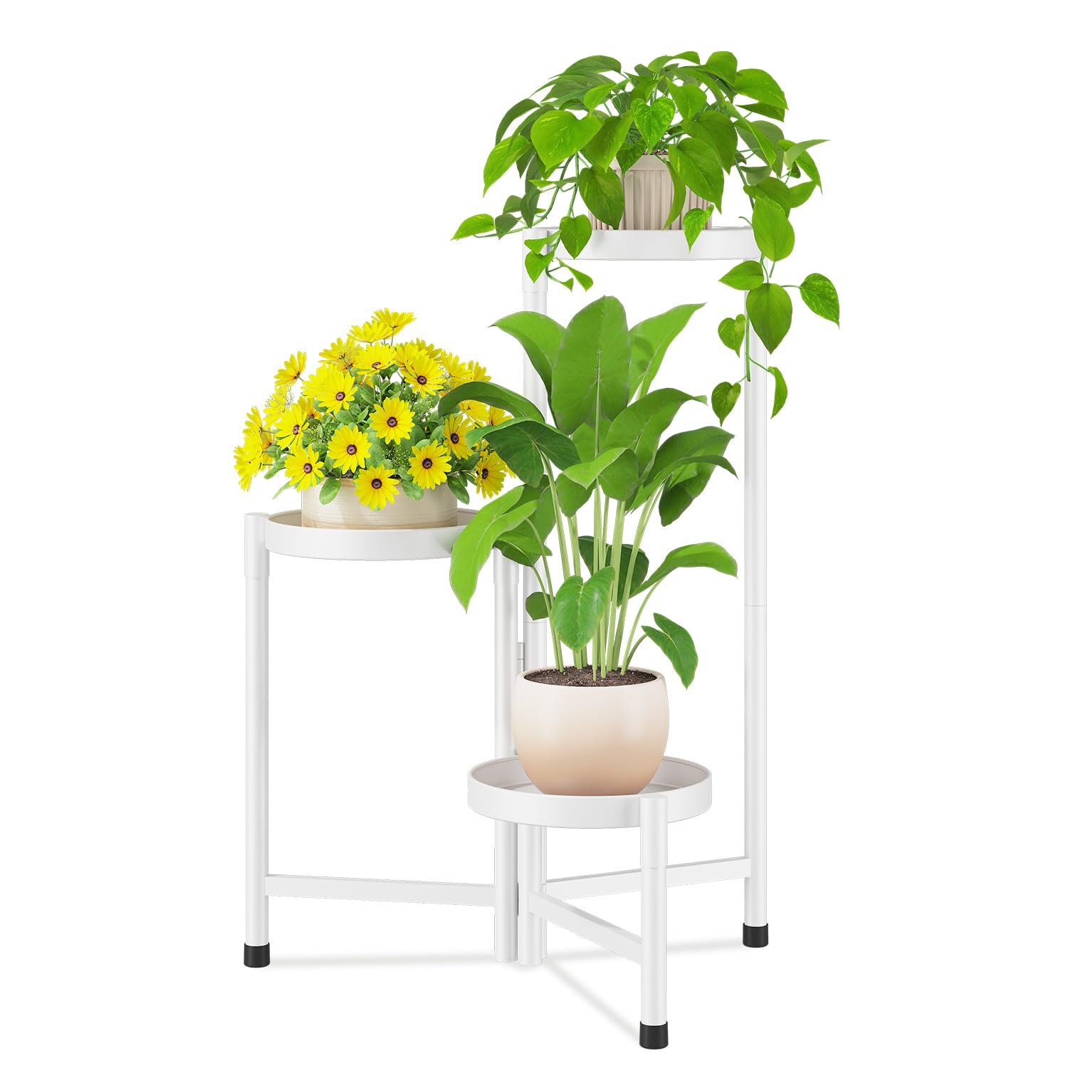 iDavosic.ly Plant Stand Indoor Outdoor, 5 Tier Corner Metal Flower Display Holder Shelf, Folding Tall Orchid Rack for Patio Balcony Porch Garden Living Room House, Black
