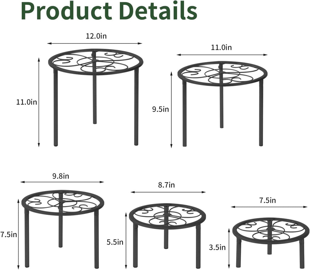 5 Pack Rustproof Metal Plant Stands, Heavy Duty Round Pot Holders for Indoor Outdoor Garden