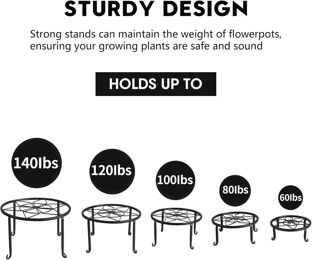 5 Pack Metal Plant Stands,Heavy Duty Potted Holder for Flower Pot,Indoor Outdoor Metal Rustproof Iron Garden Container Round Supports Rack for Planter