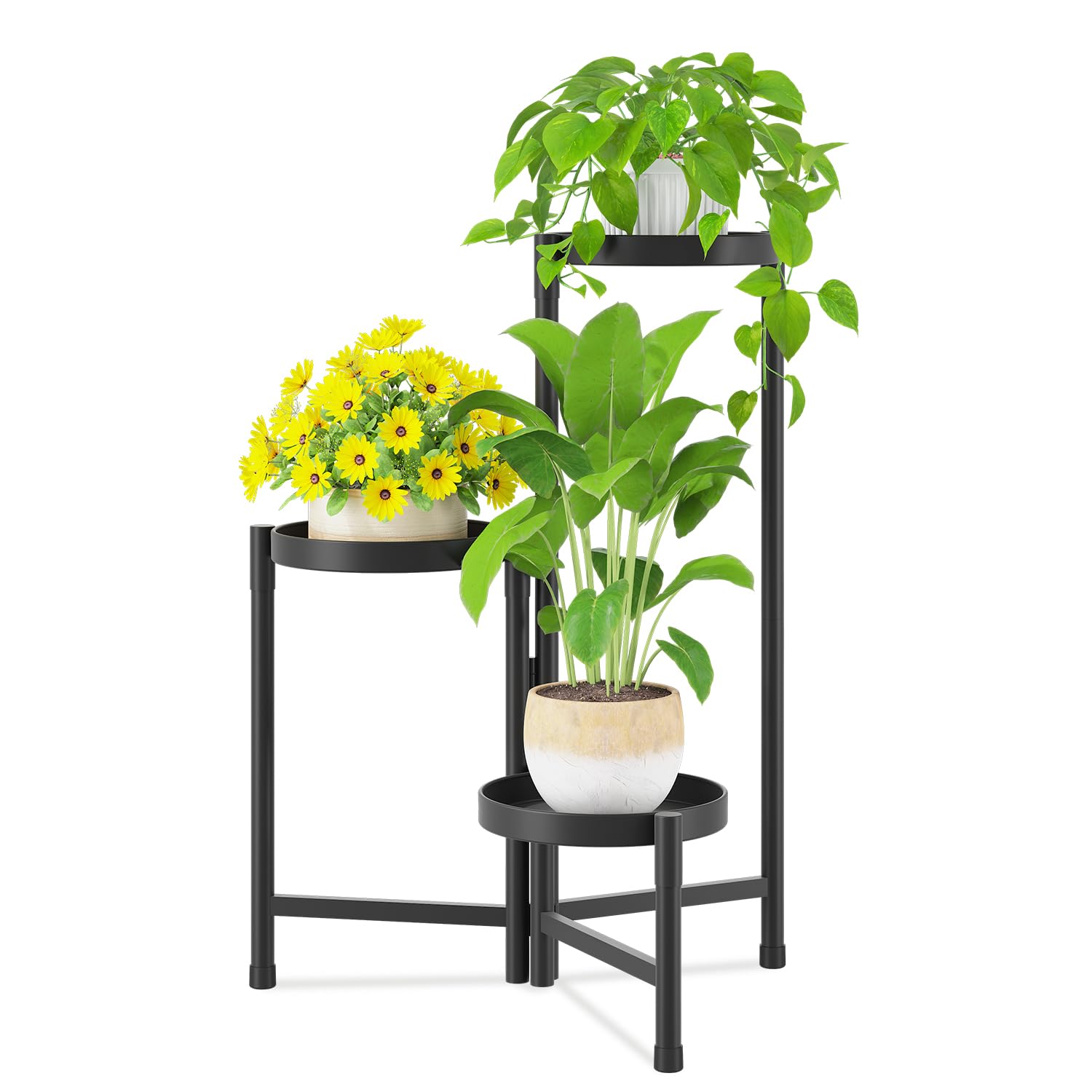 iDavosic.ly Plant Stand Indoor Outdoor, 5 Tier Corner Metal Flower Display Holder Shelf, Folding Tall Orchid Rack for Patio Balcony Porch Garden Living Room House, Black