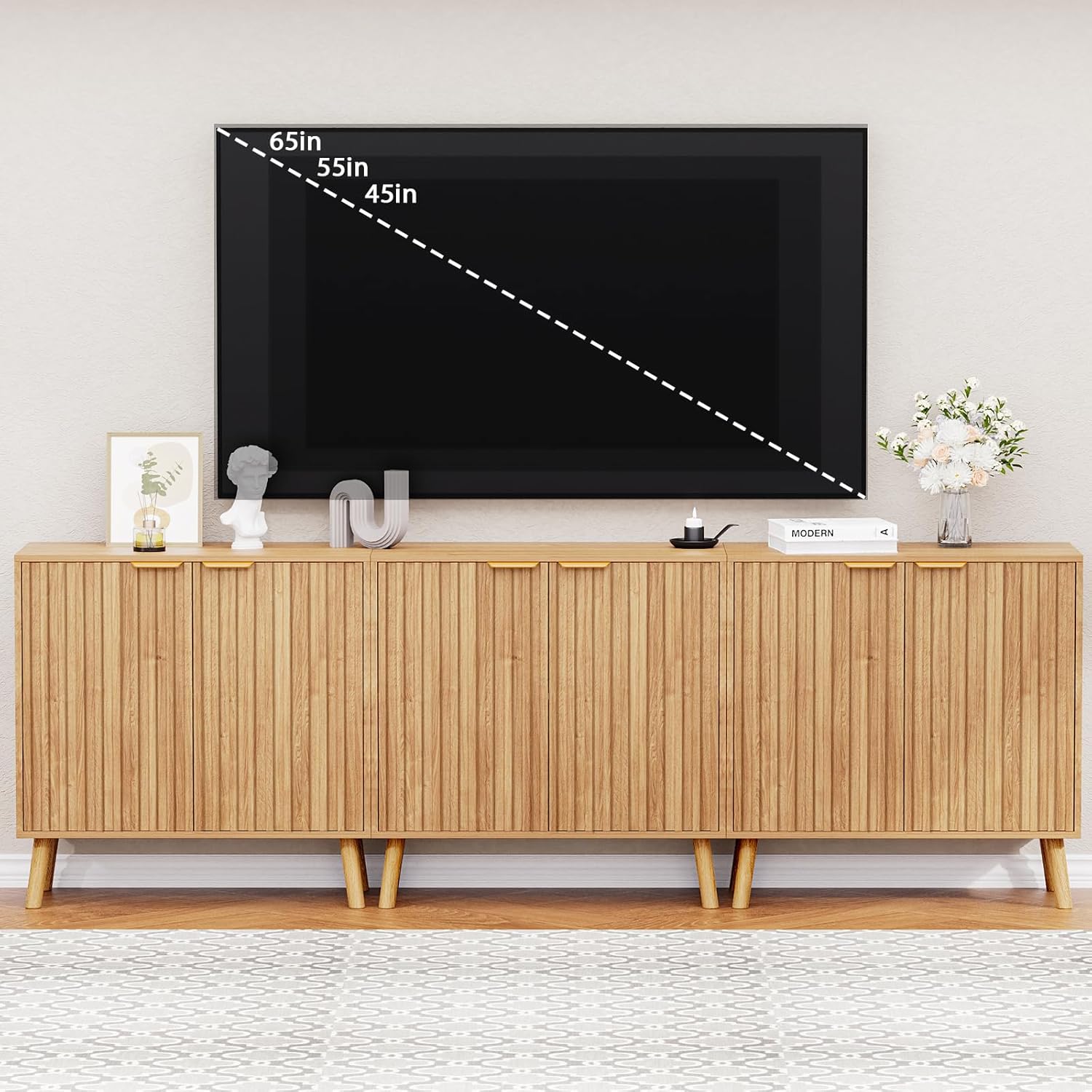 Fluted Storage Cabinet, Buffet Cabinet Sideboard, Modern Accent Cabinet Console Table for Entryway, Living Room