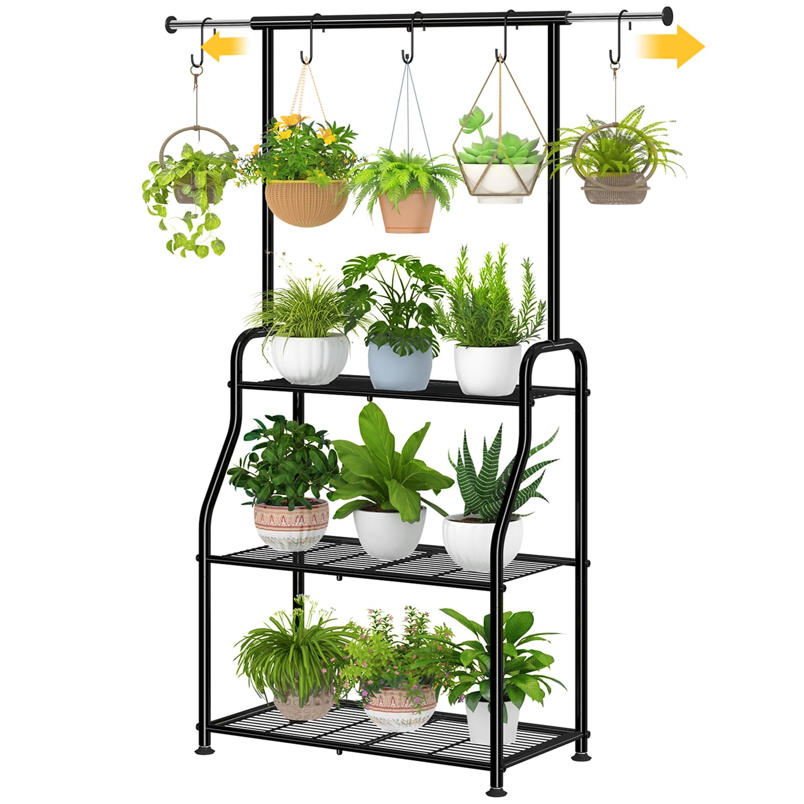 Simple Trending Plant Stand Indoor Outdoor, Metal 3 Tier Tall Hanging Plant Shelf for Multiple Flower Planter Large Heavy Duty Ladder Plant Holder for Garden, Black