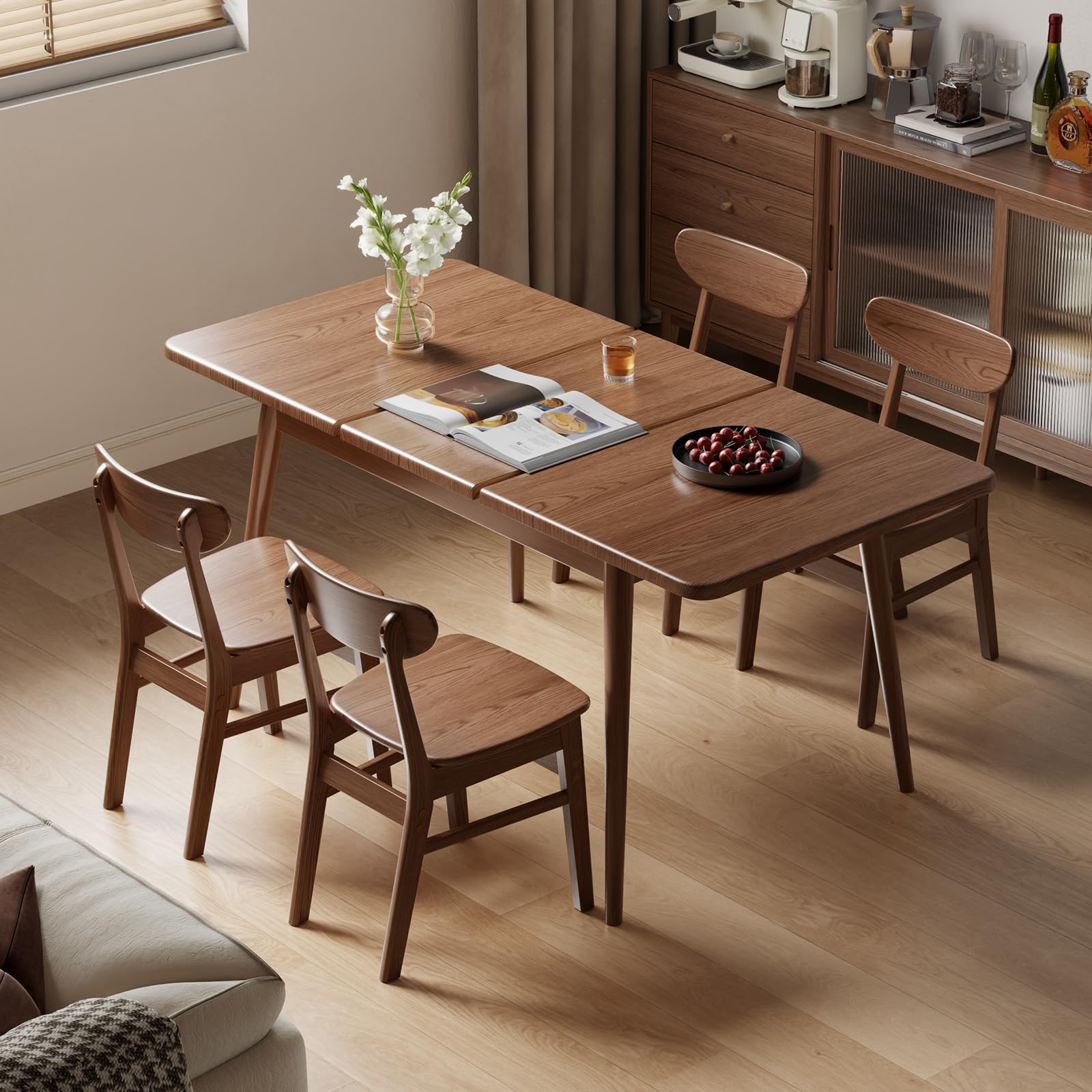 Muwuele Solid Wood Extendable Dining Table for 4-8 People with Seamless Extension from 47.2 to 63 Inches, Easy Assembly, Expandable Tables for Small Spaces, Dining Room, Kitchen, Living Room, Natural