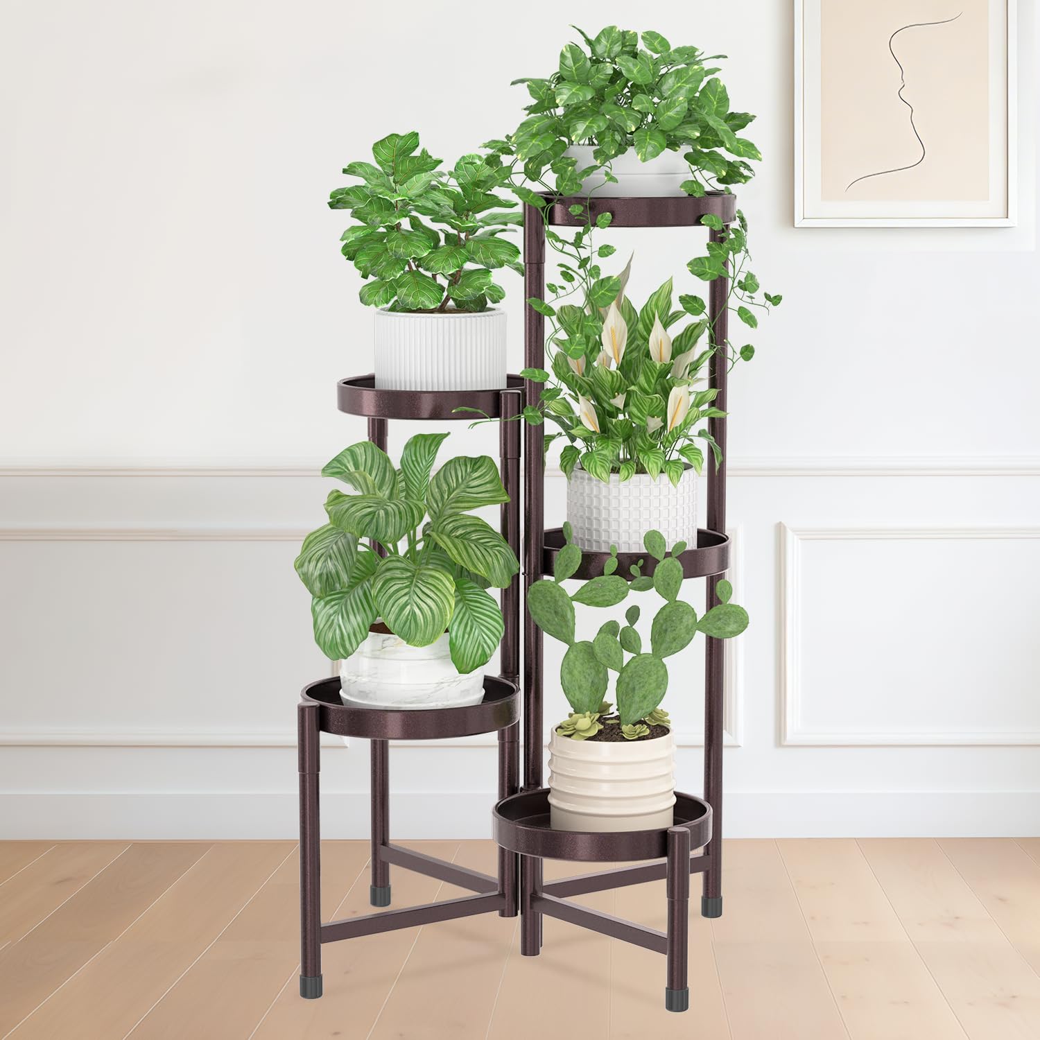 iDavosic.ly Plant Stand Indoor Outdoor, 5 Tier Corner Metal Flower Display Holder Shelf, Folding Tall Orchid Rack for Patio Balcony Porch Garden Living Room House, Black