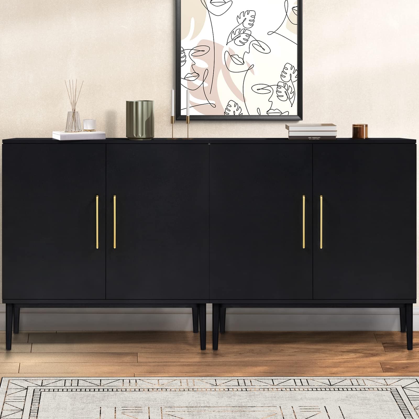 Fluted Storage Cabinet, Buffet Cabinet Sideboard, Modern Accent Cabinet Console Table for Entryway, Living Room