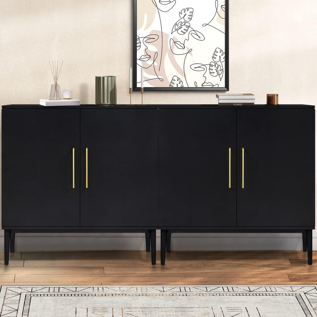 Storage Cabinet with Doors, Modern Black Accent Cabinet, Free Standing Cabinet, Wooden Buffet Sideboards for Living Room, Kitchen,Home Office