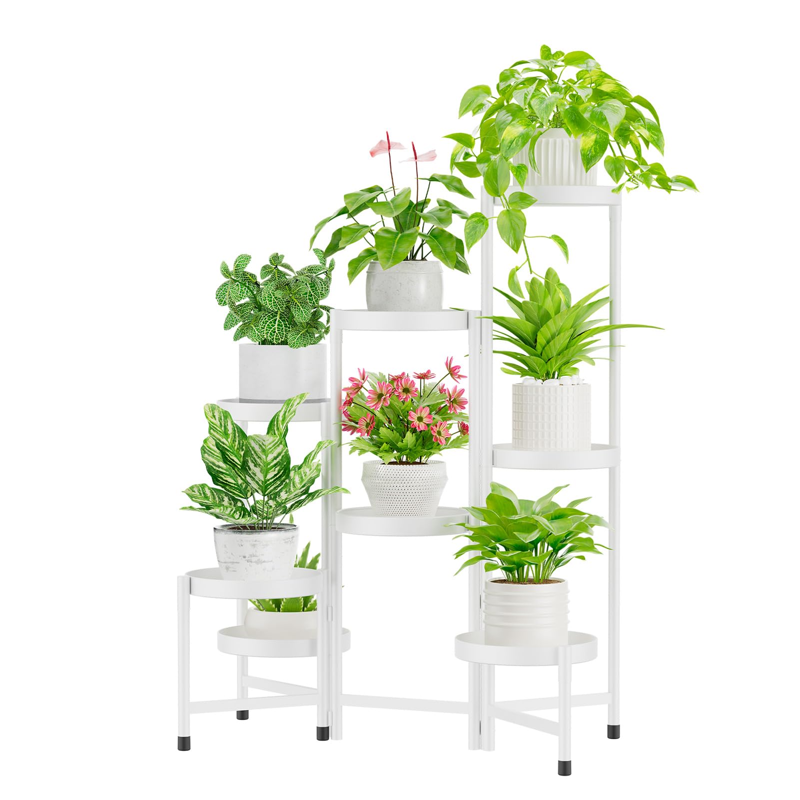 iDavosic.ly Plant Stand Indoor Outdoor, 5 Tier Corner Metal Flower Display Holder Shelf, Folding Tall Orchid Rack for Patio Balcony Porch Garden Living Room House, Black