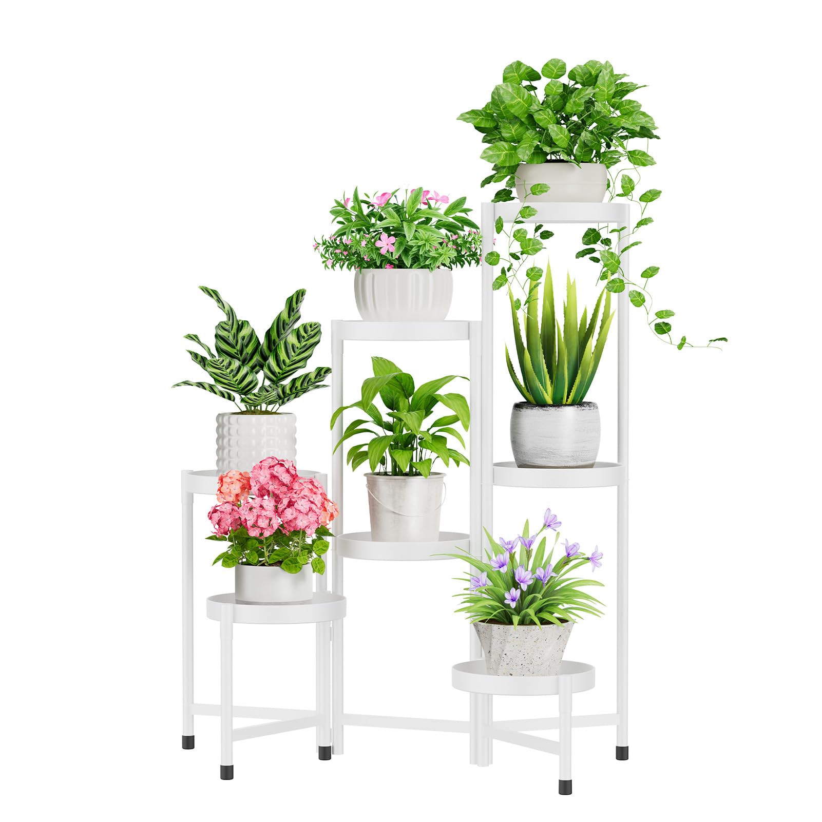iDavosic.ly Plant Stand Indoor Outdoor, 5 Tier Corner Metal Flower Display Holder Shelf, Folding Tall Orchid Rack for Patio Balcony Porch Garden Living Room House, Black