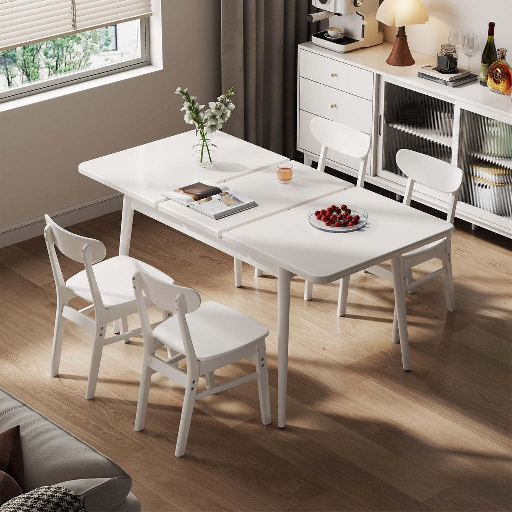 Muwuele Solid Wood Extendable Dining Table for 4-8 People with Seamless Extension from 47.2 to 63 Inches, Easy Assembly, Expandable Tables for Small Spaces, Dining Room, Kitchen, Living Room, Walnut