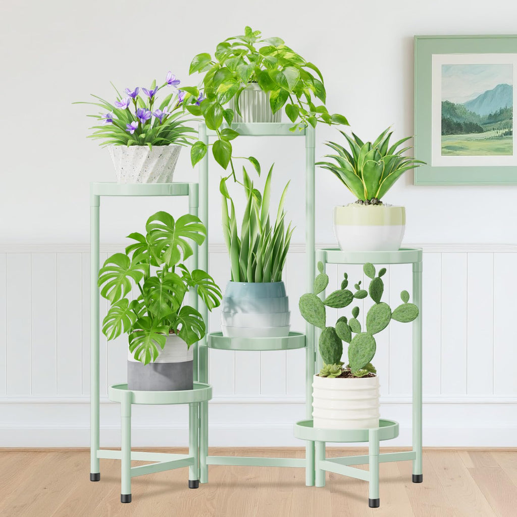 iDavosic.ly Plant Stand Indoor Outdoor, 5 Tier Corner Metal Flower Display Holder Shelf, Folding Tall Orchid Rack for Patio Balcony Porch Garden Living Room House, Black