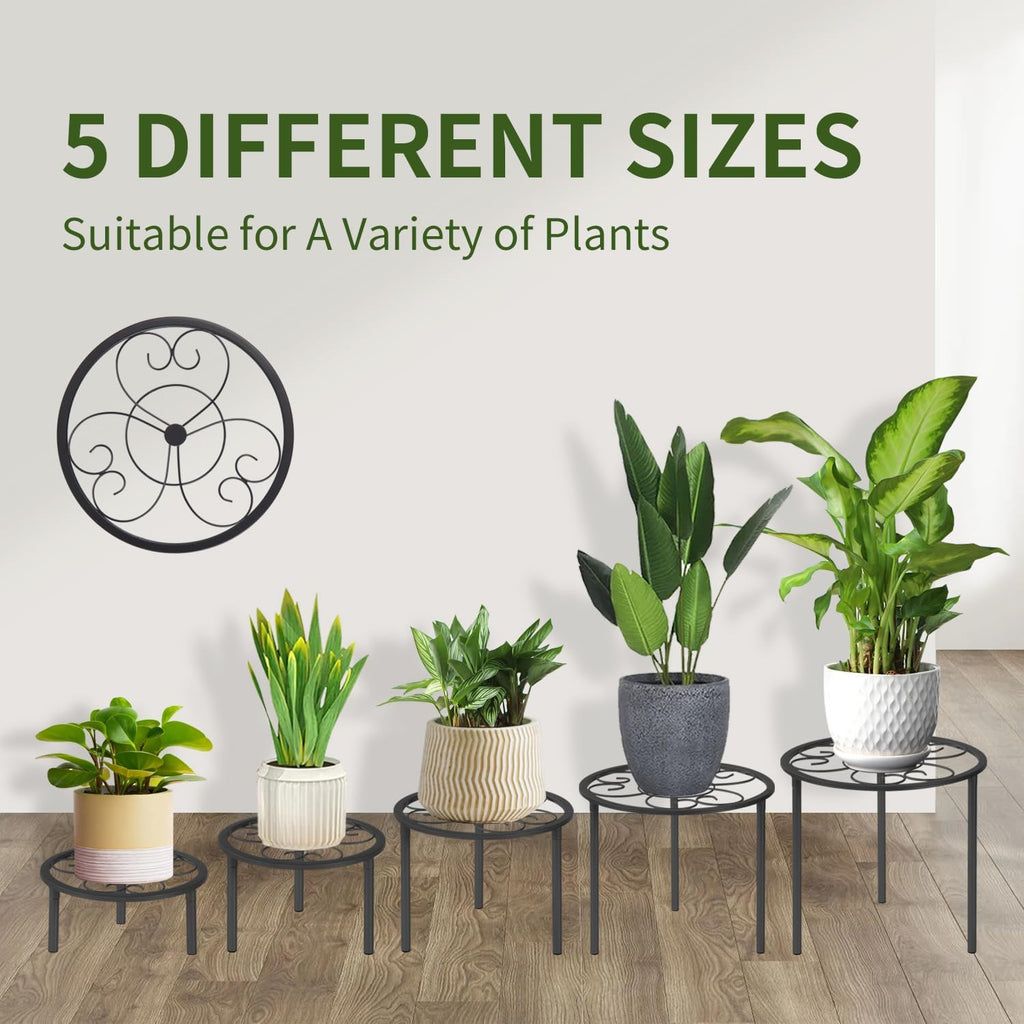 5 Pack Rustproof Metal Plant Stands, Heavy Duty Round Pot Holders for Indoor Outdoor Garden