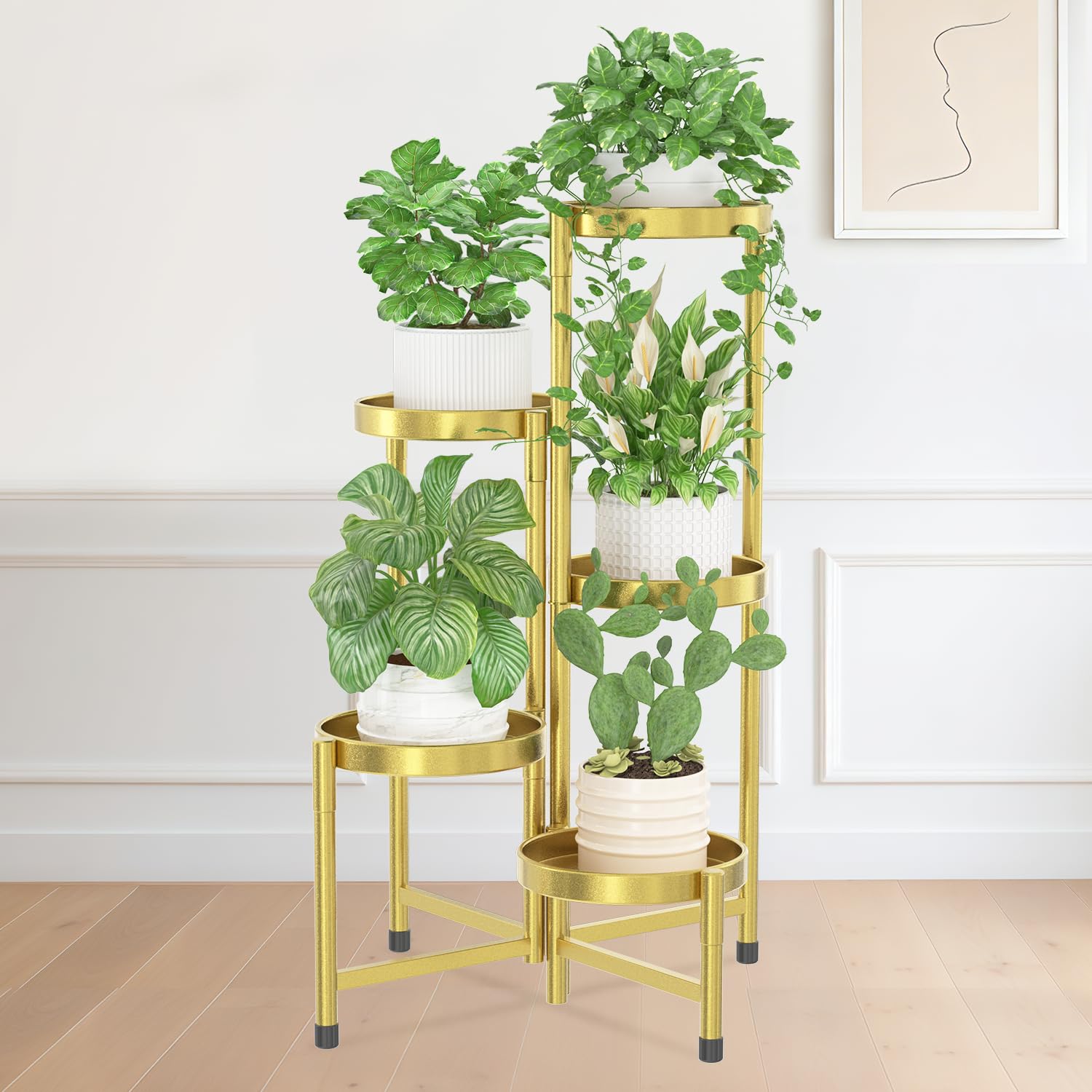iDavosic.ly Plant Stand Indoor Outdoor, 5 Tier Corner Metal Flower Display Holder Shelf, Folding Tall Orchid Rack for Patio Balcony Porch Garden Living Room House, Black
