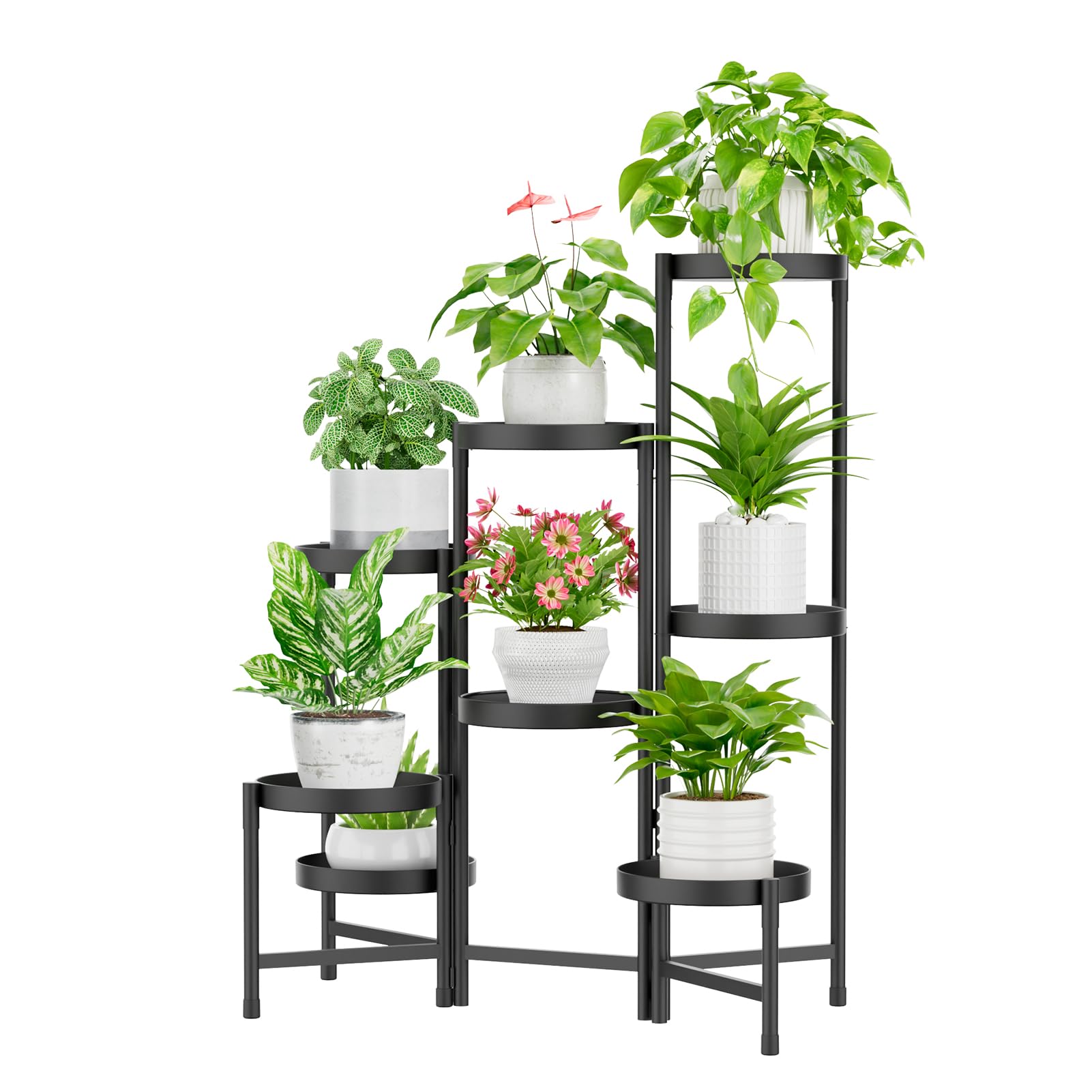 iDavosic.ly Plant Stand Indoor Outdoor, 5 Tier Corner Metal Flower Display Holder Shelf, Folding Tall Orchid Rack for Patio Balcony Porch Garden Living Room House, Black