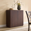 Fluted 2 Doors Sideboard Cabinet with Storage, 34" Wooden Credenza with Shelves, Faux Marble-Top Coffee Bar Console Table, Modern Buffet Cabinet for Dining, Kitchen, Living Room, Entryway, Dark Oak