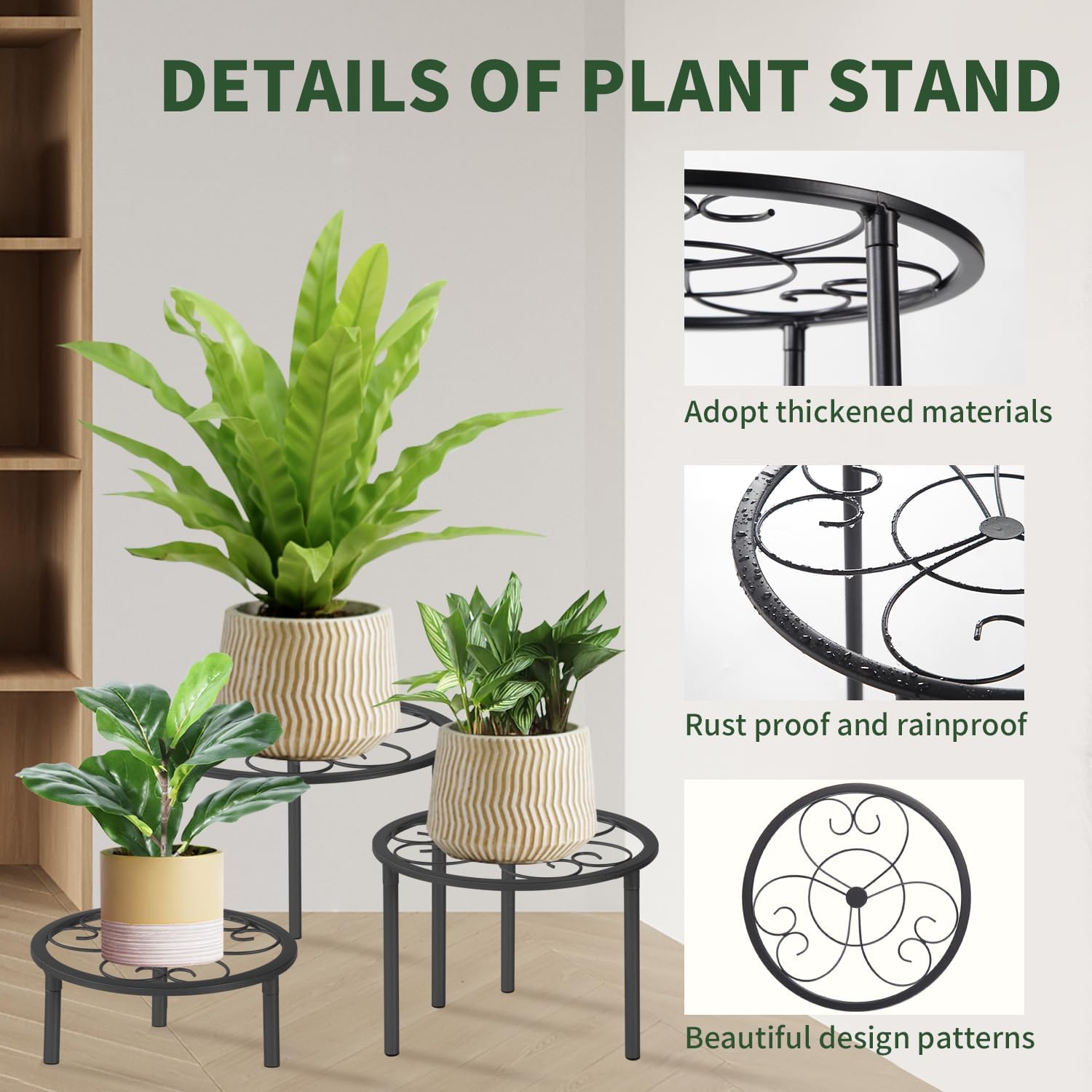 5 Pack Rustproof Metal Plant Stands, Heavy Duty Round Pot Holders for Indoor Outdoor Garden