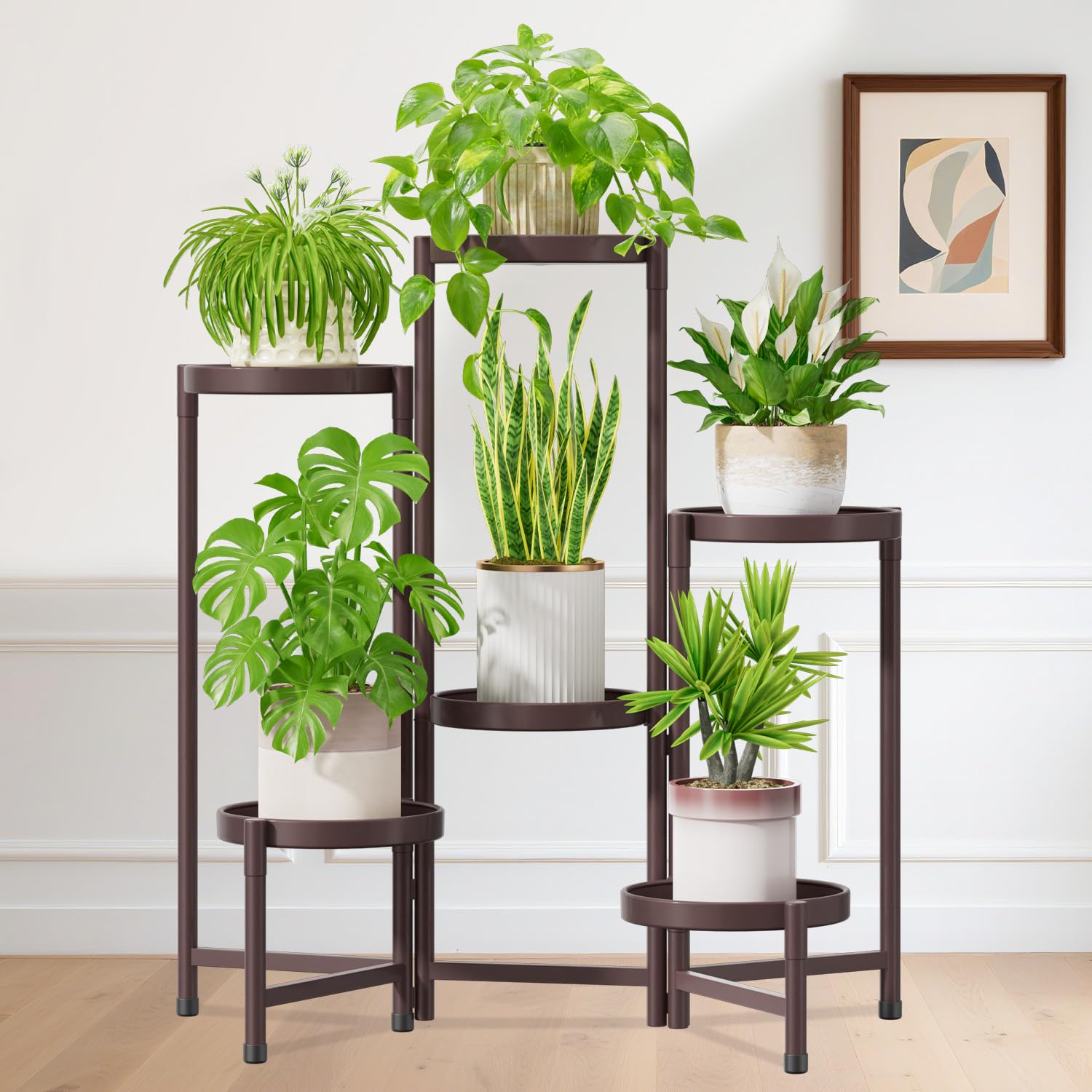 iDavosic.ly Plant Stand Indoor Outdoor, 5 Tier Corner Metal Flower Display Holder Shelf, Folding Tall Orchid Rack for Patio Balcony Porch Garden Living Room House, Black