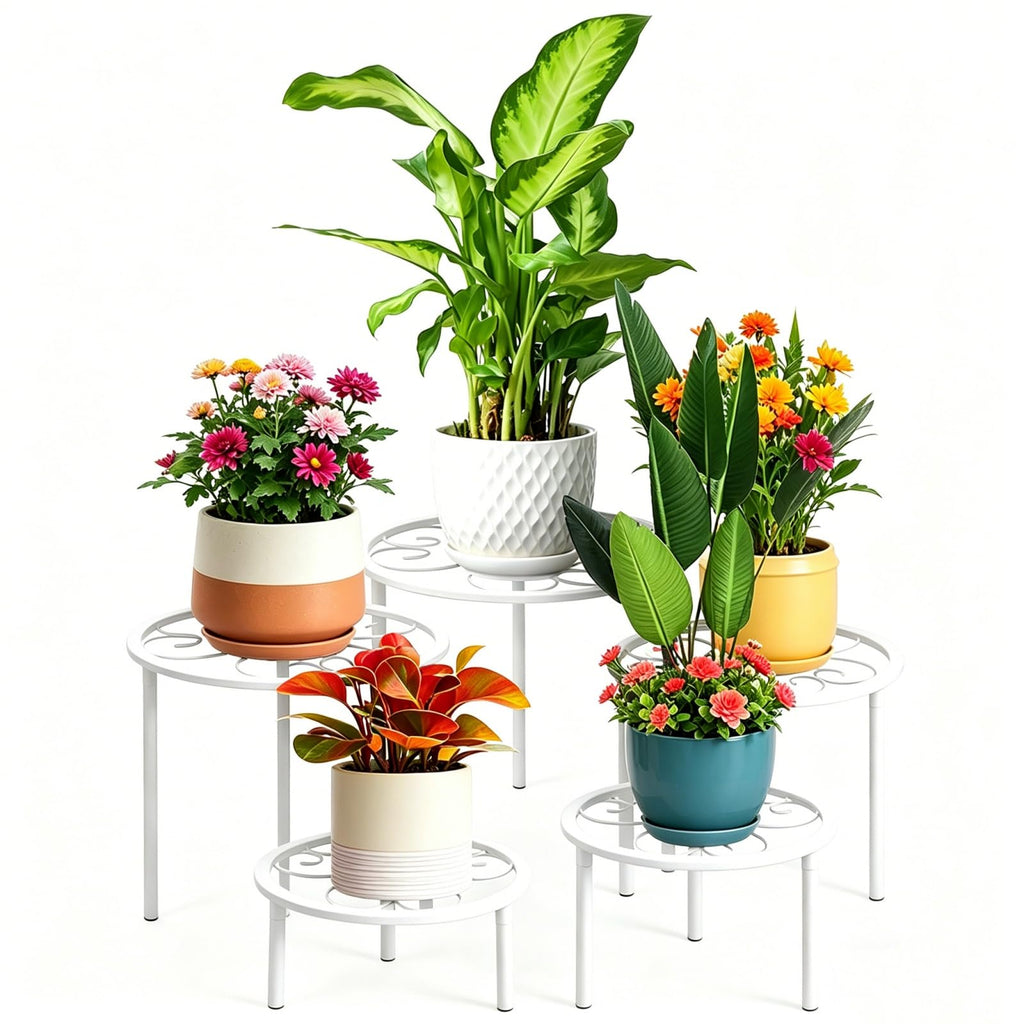 5 Pack Rustproof Metal Plant Stands, Heavy Duty Round Pot Holders for Indoor Outdoor Garden
