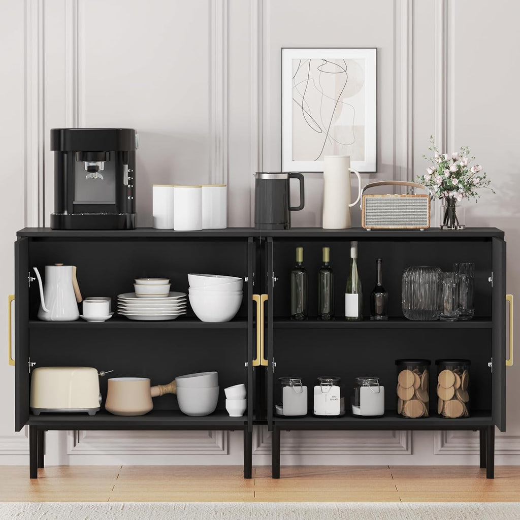 Storage Cabinet with Doors, Modern Black Accent Cabinet, Free Standing Cabinet, Wooden Buffet Sideboards for Living Room, Kitchen,Home Office