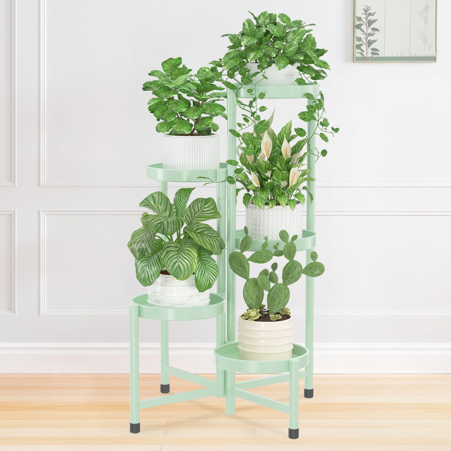 iDavosic.ly Plant Stand Indoor Outdoor, 5 Tier Corner Metal Flower Display Holder Shelf, Folding Tall Orchid Rack for Patio Balcony Porch Garden Living Room House, Black