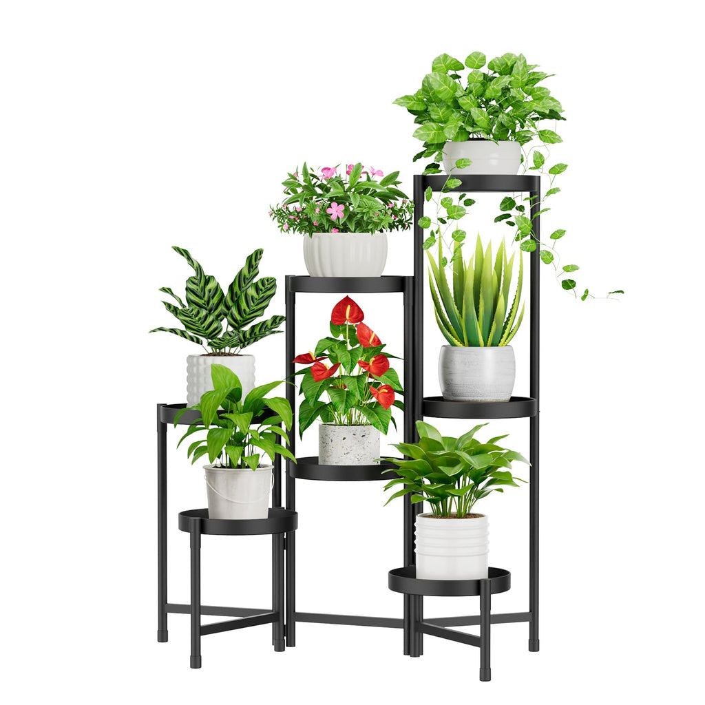 iDavosic.ly Plant Stand Indoor Outdoor, 5 Tier Corner Metal Flower Display Holder Shelf, Folding Tall Orchid Rack for Patio Balcony Porch Garden Living Room House, Black
