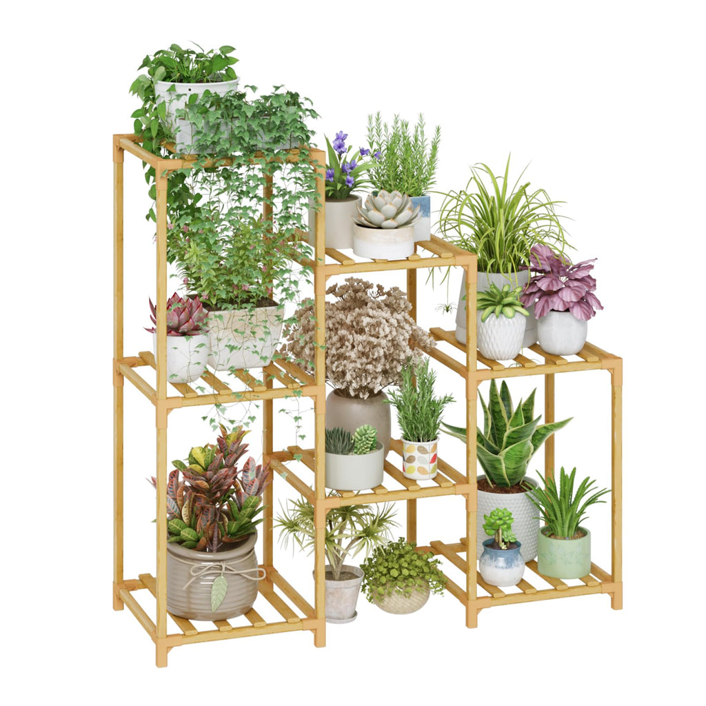 Bamworld Plant Stand Indoor Plant Shelf Outdoor Wood Plant Rack for Multiple Plants 3 Tiers Ladder Plant Holder for Living Room Patio Boho Home Decor for Gardening