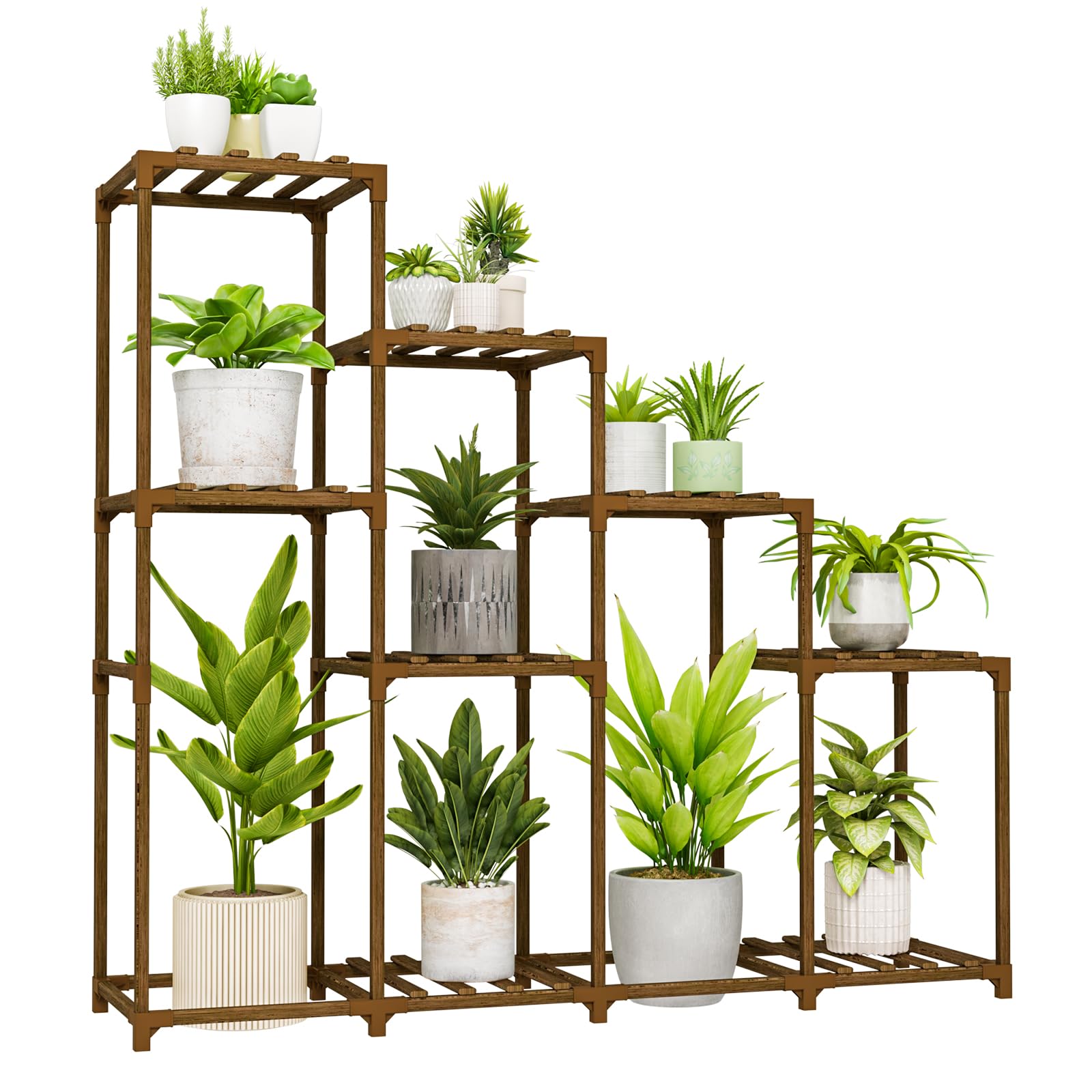 Bamworld Plant Stand Indoor Plant Shelf Outdoor Wood Plant Rack for Multiple Plants 3 Tiers Ladder Plant Holder for Living Room Patio Boho Home Decor for Gardening