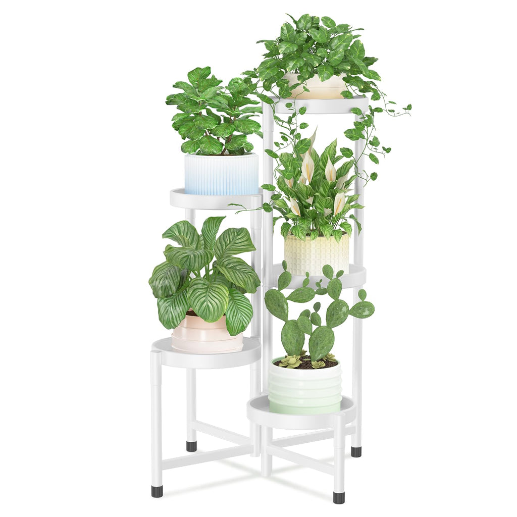 iDavosic.ly Plant Stand Indoor Outdoor, 5 Tier Corner Metal Flower Display Holder Shelf, Folding Tall Orchid Rack for Patio Balcony Porch Garden Living Room House, Black