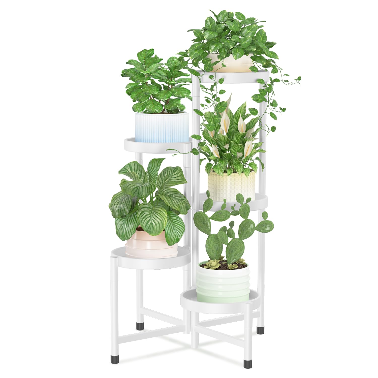 iDavosic.ly Plant Stand Indoor Outdoor, 5 Tier Corner Metal Flower Display Holder Shelf, Folding Tall Orchid Rack for Patio Balcony Porch Garden Living Room House, Black