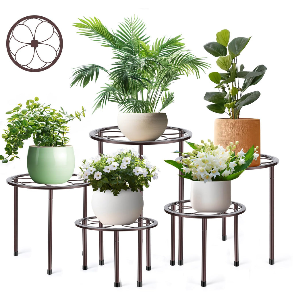 Amaoot 5 Pack Metal Plant Stand, Iron Plant Stands for Indoor and Outdoor, Flower Pot Stands for Multiple Plant, Black Potted Plant Holder for Garden Home