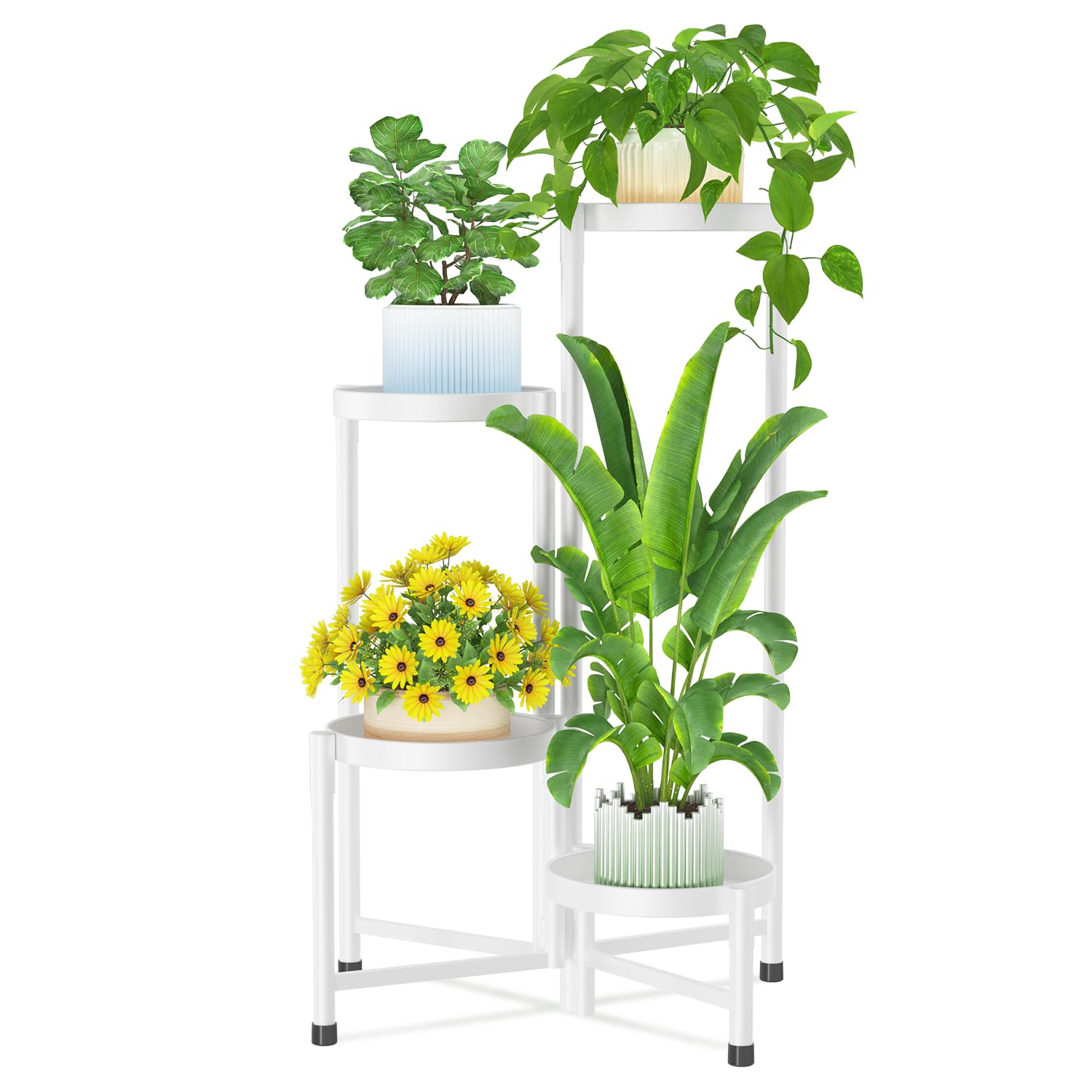 iDavosic.ly Plant Stand Indoor Outdoor, 5 Tier Corner Metal Flower Display Holder Shelf, Folding Tall Orchid Rack for Patio Balcony Porch Garden Living Room House, Black