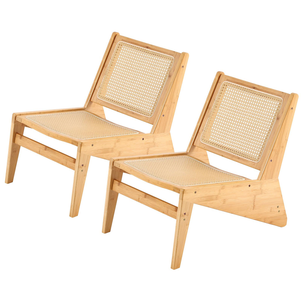 Welnow Mid Century Rattan Accent Chair, Bamboo Wood Lounge Chair with Woven Cane Backrest, Low Armchair for Living Room, Bedroom, Balcony or Reading Corner, Natural