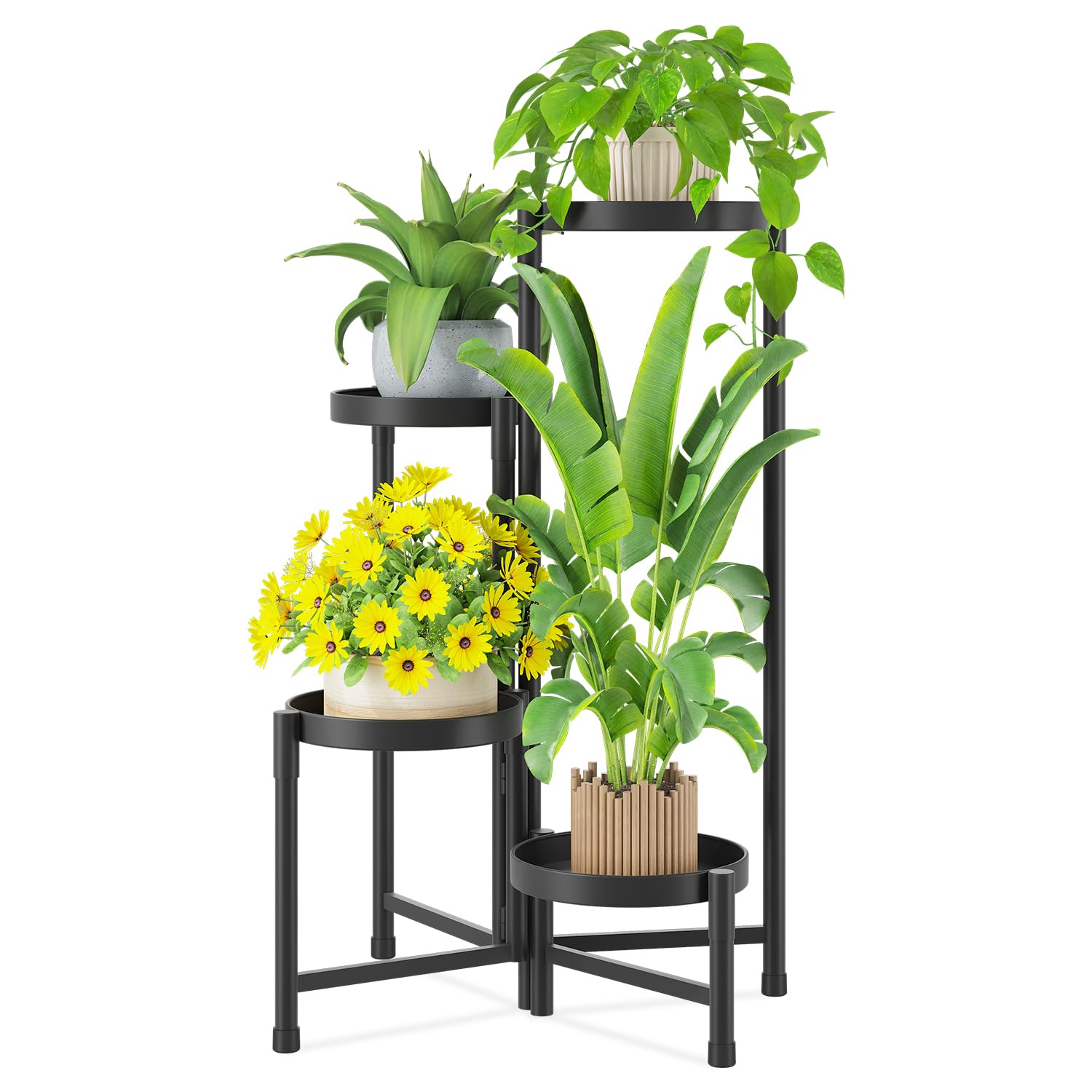 iDavosic.ly Plant Stand Indoor Outdoor, 5 Tier Corner Metal Flower Display Holder Shelf, Folding Tall Orchid Rack for Patio Balcony Porch Garden Living Room House, Black