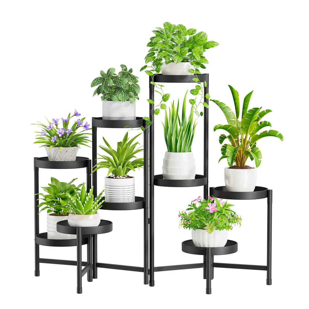 iDavosic.ly Plant Stand Indoor Outdoor, 5 Tier Corner Metal Flower Display Holder Shelf, Folding Tall Orchid Rack for Patio Balcony Porch Garden Living Room House, Black
