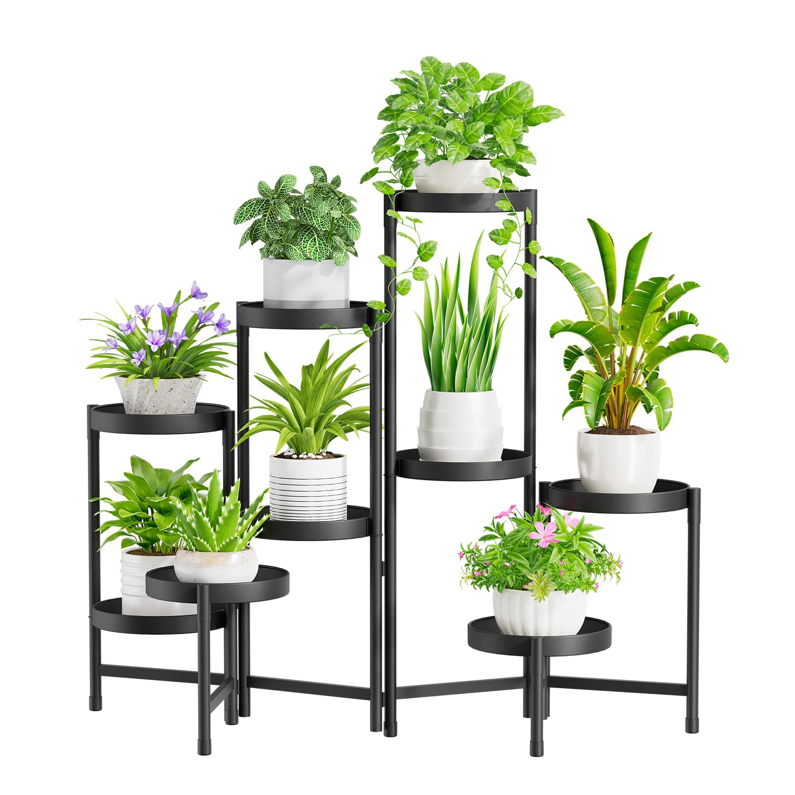 iDavosic.ly Plant Stand Indoor Outdoor, 5 Tier Corner Metal Flower Display Holder Shelf, Folding Tall Orchid Rack for Patio Balcony Porch Garden Living Room House, Black