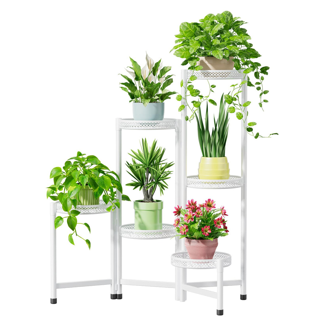 iDavosic.ly Plant Stand Indoor Outdoor, 5 Tier Corner Metal Flower Display Holder Shelf, Folding Tall Orchid Rack for Patio Balcony Porch Garden Living Room House, Black