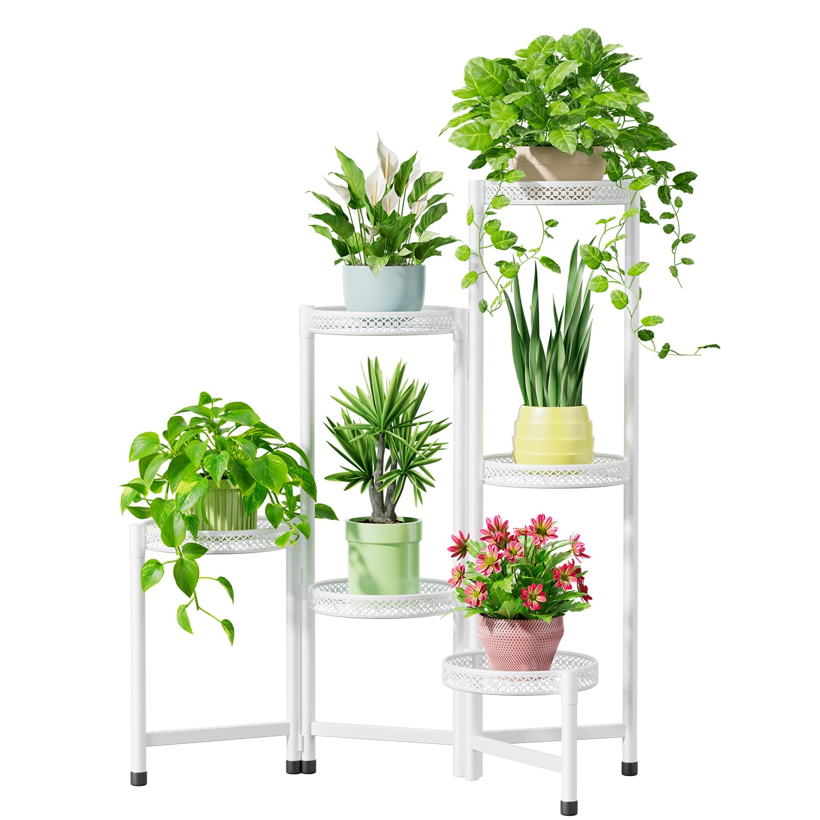iDavosic.ly Plant Stand Indoor Outdoor, 5 Tier Corner Metal Flower Display Holder Shelf, Folding Tall Orchid Rack for Patio Balcony Porch Garden Living Room House, Black