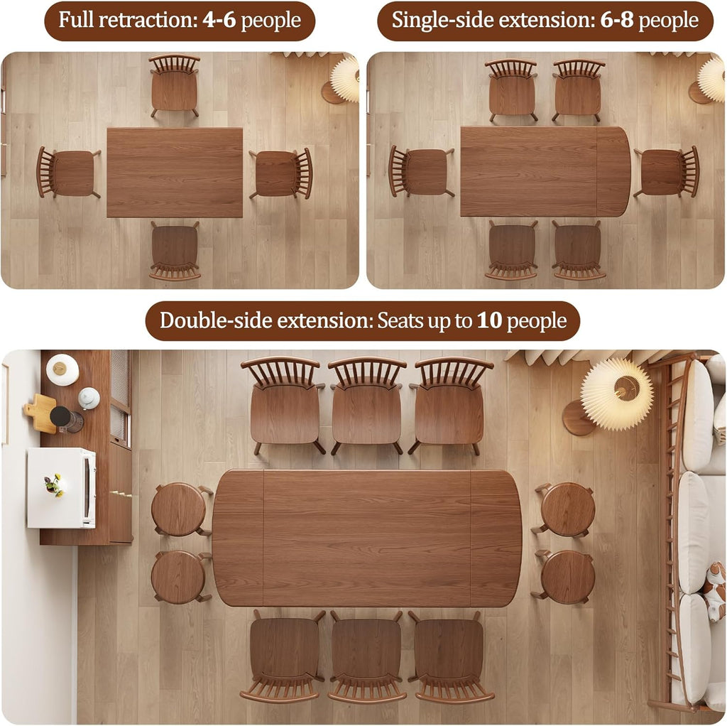 Solid Wood Extendable Dining Table for 4-8, 47.2” to 70.8” Expandable Table, Easy Assembly Extendable Dining Room Table, 3-in-1 Design, Ideal for Dining Room, Kitchen, Living Room (Walnut)