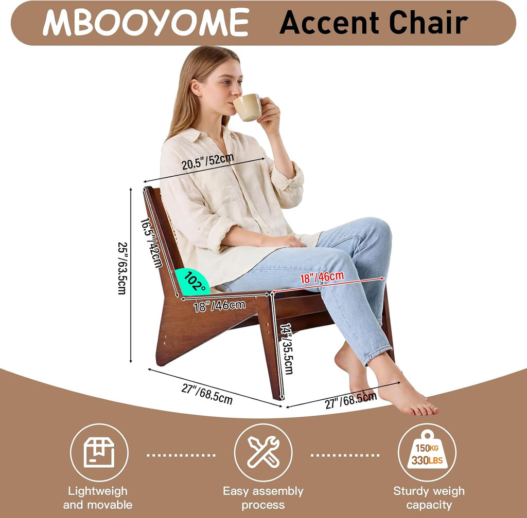 MBOOYOME Mid Century Modern Accent Chair for Living Room, Low Lounge Chair with Solid Wood Frame, Comfy Armchair for Bedroom and Balcony, Walnut