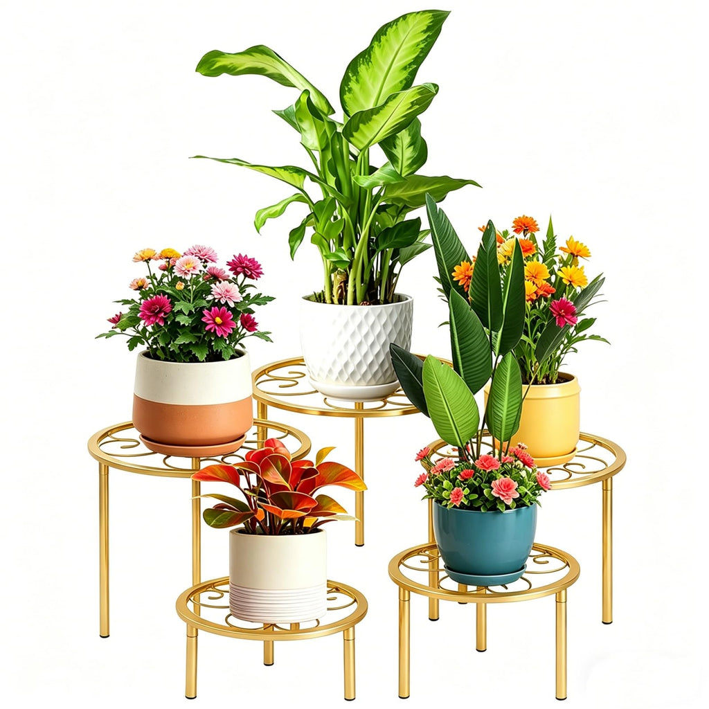 5 Pack Rustproof Metal Plant Stands, Heavy Duty Round Pot Holders for Indoor Outdoor Garden
