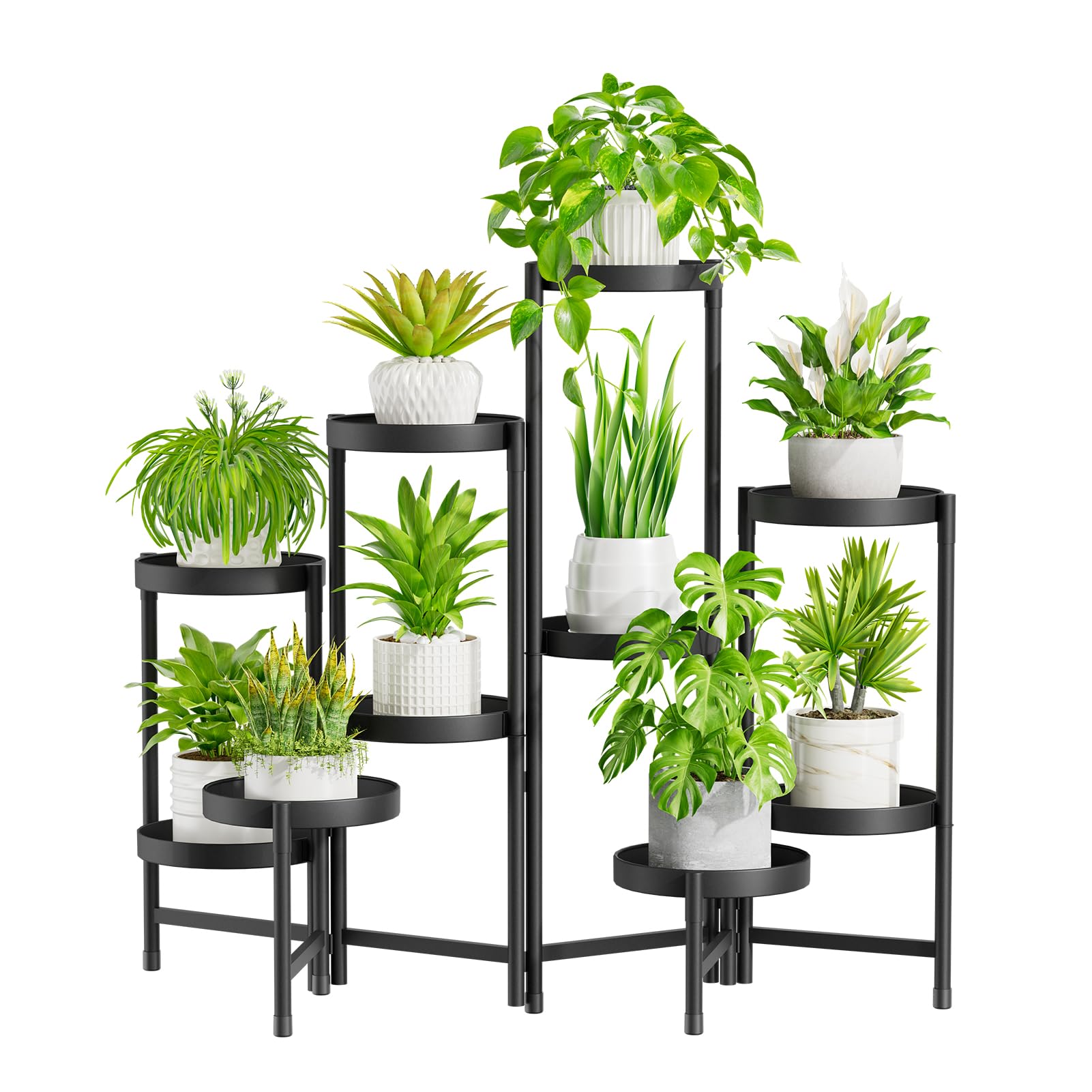 iDavosic.ly Plant Stand Indoor Outdoor, 5 Tier Corner Metal Flower Display Holder Shelf, Folding Tall Orchid Rack for Patio Balcony Porch Garden Living Room House, Black