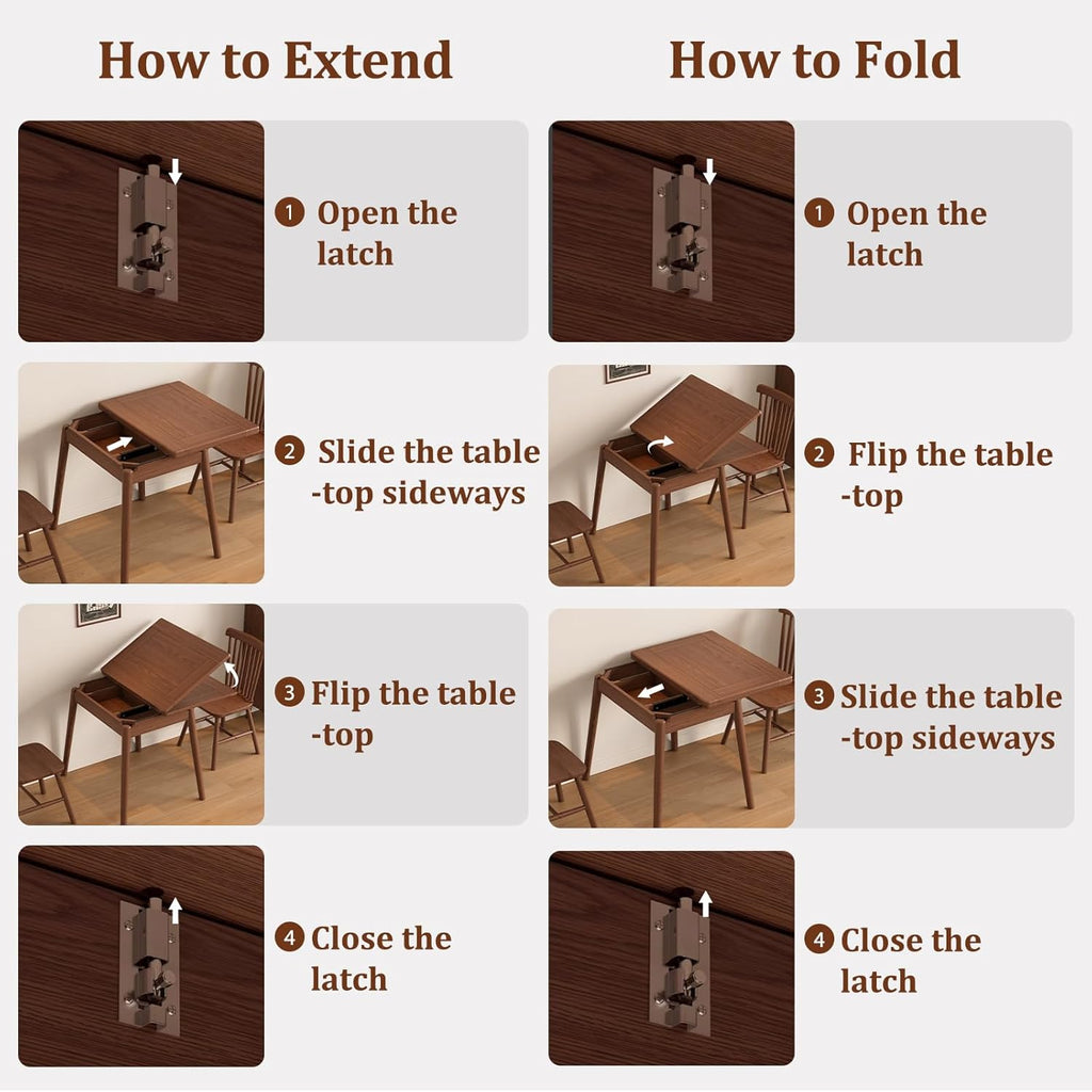 Solid Wood Small Dining Table for 2-6, 23.6"L-47.2"L Expandable Kitchen Table, Designed for Small Spaces, Easy Assembly, Suitable for Kitchen, Dining Room, Living Room, Apartment (Walnut)