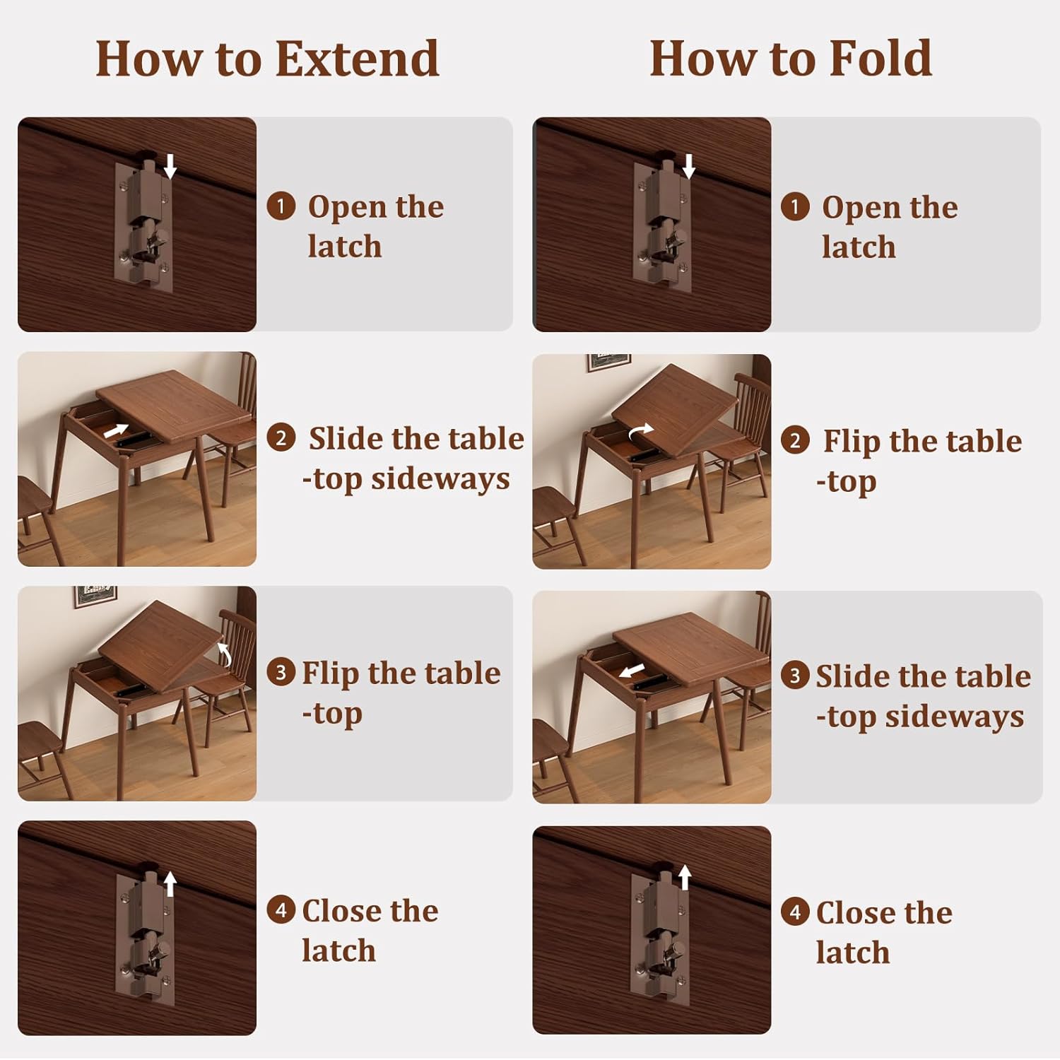 Solid Wood Small Dining Table for 2-6, 23.6"L-47.2"L Expandable Kitchen Table, Designed for Small Spaces, Easy Assembly, Suitable for Kitchen, Dining Room, Living Room, Apartment (Walnut)