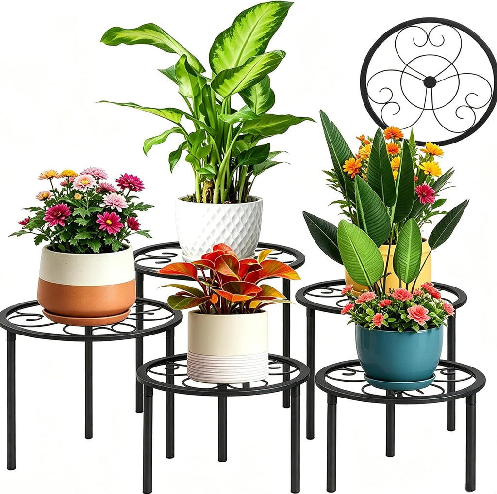 5 Pack Rustproof Metal Plant Stands, Heavy Duty Round Pot Holders for Indoor Outdoor Garden