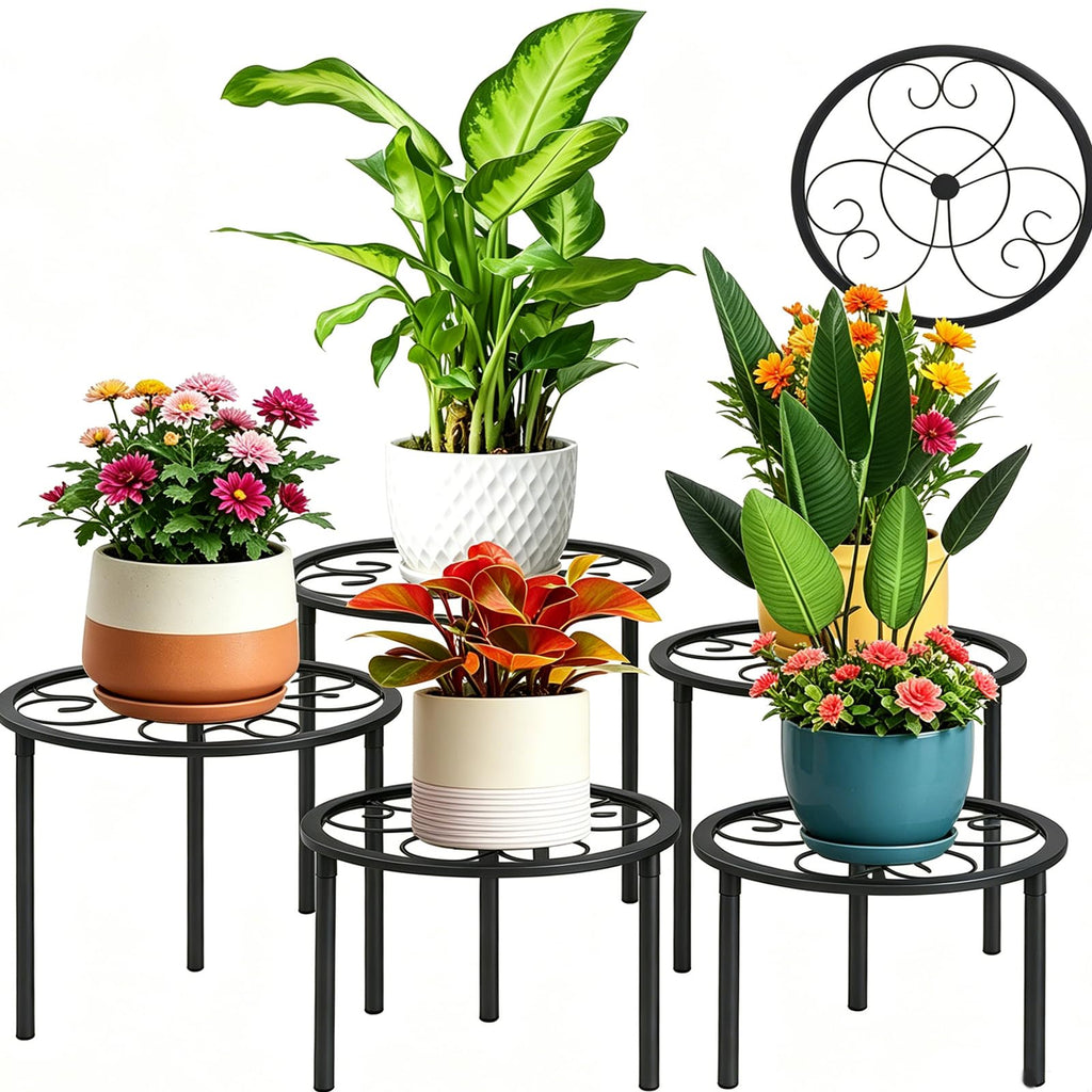 5 Pack Rustproof Metal Plant Stands, Heavy Duty Round Pot Holders for Indoor Outdoor Garden