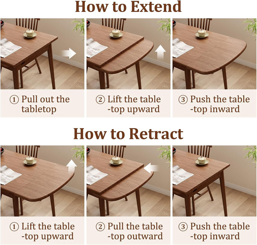 Solid Wood Extendable Dining Table for 4-8, 47.2” to 70.8” Expandable Table, Easy Assembly Extendable Dining Room Table, 3-in-1 Design, Ideal for Dining Room, Kitchen, Living Room (Walnut)
