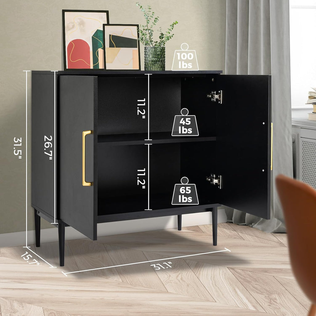 Storage Cabinet with Doors, Modern Black Accent Cabinet, Free Standing Cabinet, Wooden Buffet Sideboards for Living Room, Kitchen,Home Office