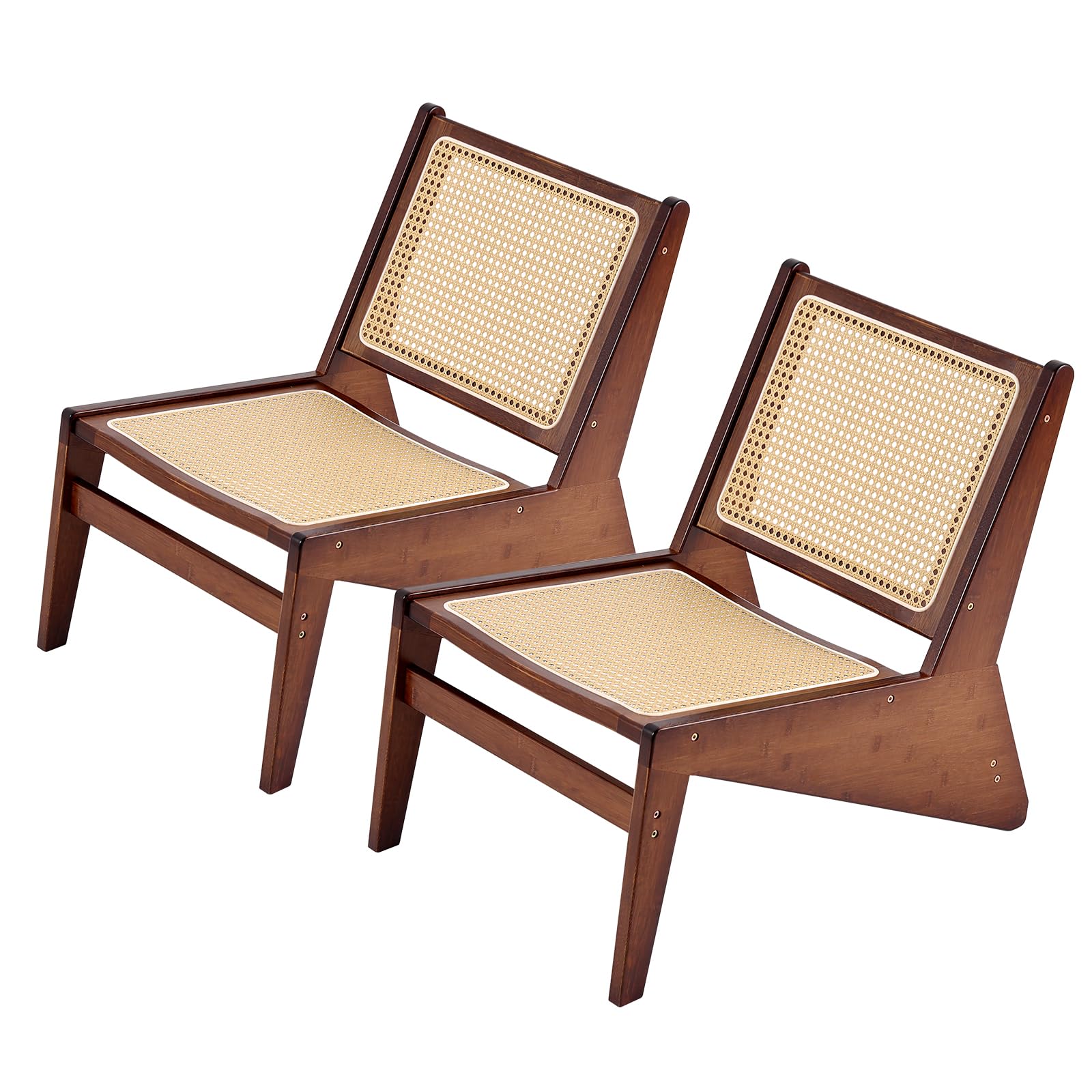 Welnow Mid Century Rattan Accent Chair, Bamboo Wood Lounge Chair with Woven Cane Backrest, Low Armchair for Living Room, Bedroom, Balcony or Reading Corner, Natural
