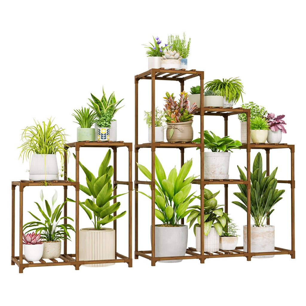 Bamworld Plant Stand Indoor Plant Shelf Outdoor Wood Plant Rack for Multiple Plants 3 Tiers Ladder Plant Holder for Living Room Patio Boho Home Decor for Gardening